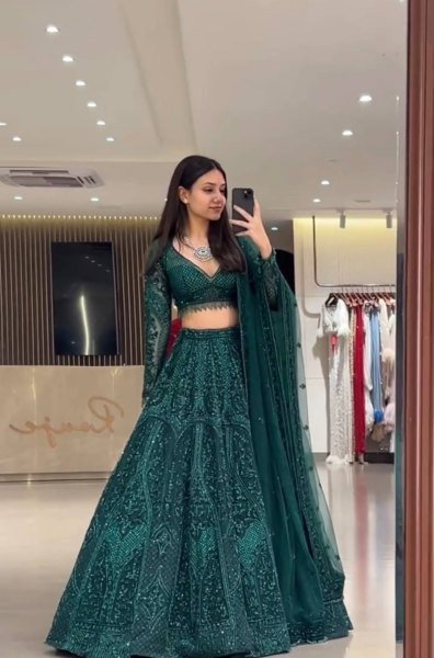 Legendary Green Net Lehenga Choli with Dori Sequins Work at Wholesale Rate Bollywood Lehenga Choli