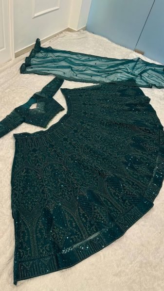 Legendary Green Net Lehenga Choli with Dori Sequins Work at Wholesale Rate Bollywood Lehenga Choli