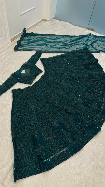 Legendary Green Net Lehenga Choli with Dori Sequins Work at Wholesale Rate Bollywood Lehenga Choli