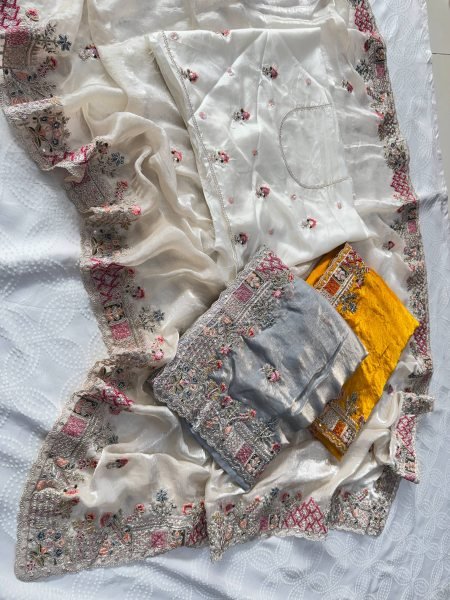 Legendary Grey Tissue Silk Fabric Saree with Heavy Embroidered Blouse at Wholesale Rate Silk Sarees Wholesale