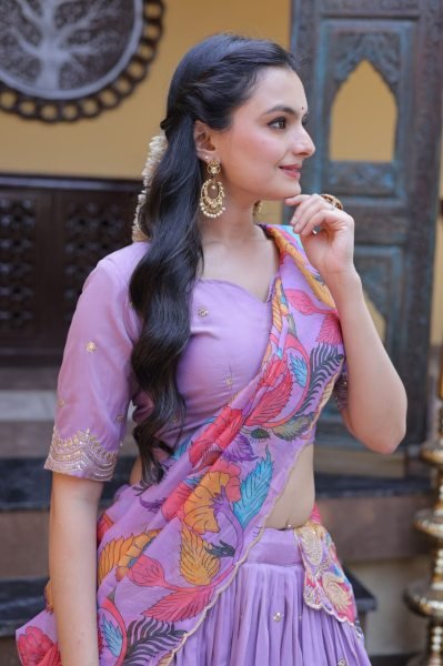 Lavender Silk Lehenga Choli with Intricate Zari Embroidery And Printed Dupatta Designer Lehenga Choli