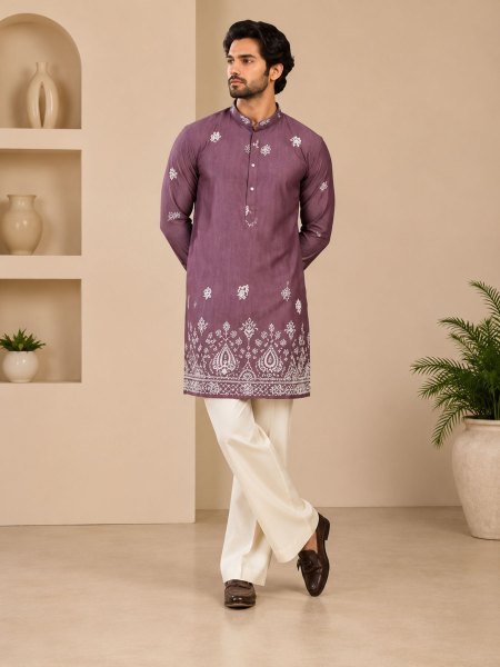 Legendary Mauve Short Daman Kurta with Allover Sequence Work for Party Wear 