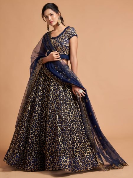 Legendary Navy Blue Soft Net Bridal Lehenga with Sequins Embroidery Work Designer Lehenga Choli