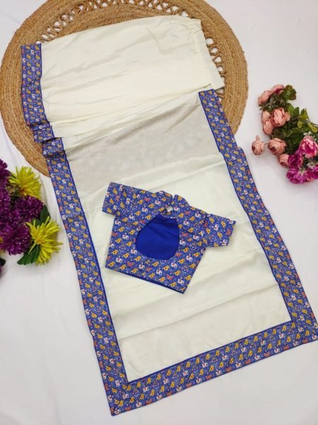 Legendary OffWhite Kids Ready to Wear Silk Finish Saree with Designer Blouse Girls Wear