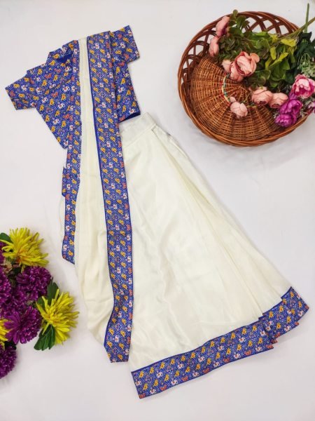 Legendary OffWhite Kids Ready to Wear Silk Finish Saree with Designer Blouse Girls Wear