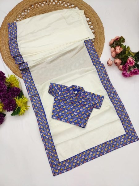 Legendary OffWhite Kids Ready to Wear Silk Finish Saree with Designer Blouse Girls Wear