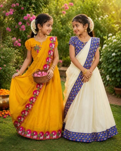 Legendary OffWhite Kids Ready to Wear Silk Finish Saree with Designer Blouse Girls Wear