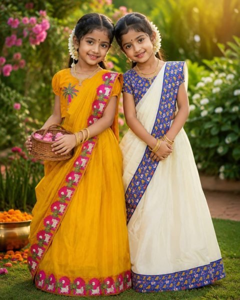 Legendary OffWhite Kids Ready to Wear Silk Finish Saree with Designer Blouse Girls Wear