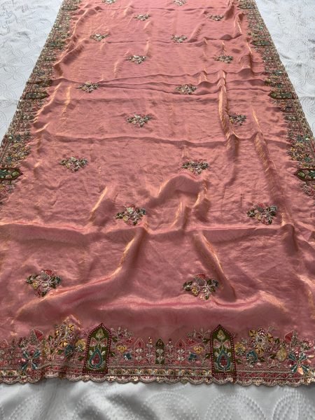 Legendary Peach Fancy Wedding Special Saree with Slub Silk Embroidered Blouse Piece Designer Wedding Sarees Wholesale