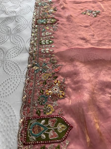 Legendary Peach Fancy Wedding Special Saree with Slub Silk Embroidered Blouse Piece Designer Wedding Sarees Wholesale
