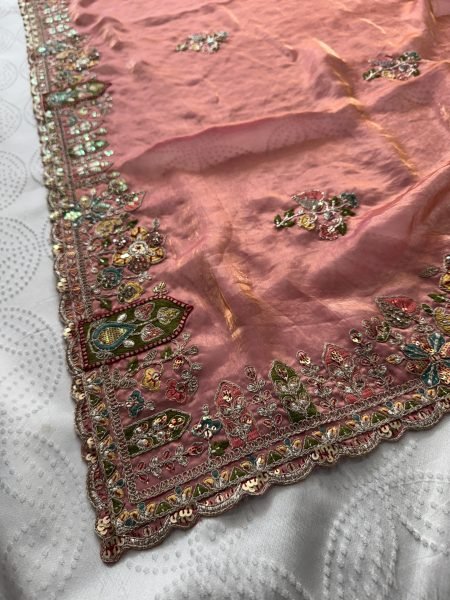 Legendary Peach Fancy Wedding Special Saree with Slub Silk Embroidered Blouse Piece Designer Wedding Sarees Wholesale