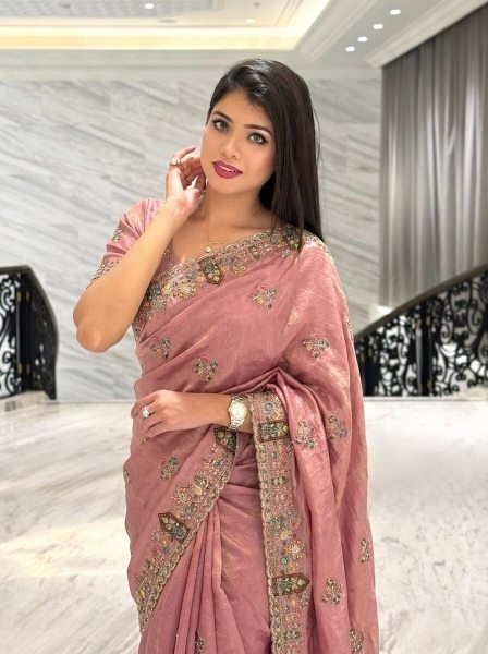 Legendary Peach Fancy Wedding Special Saree with Slub Silk Embroidered Blouse Piece Designer Wedding Sarees Wholesale
