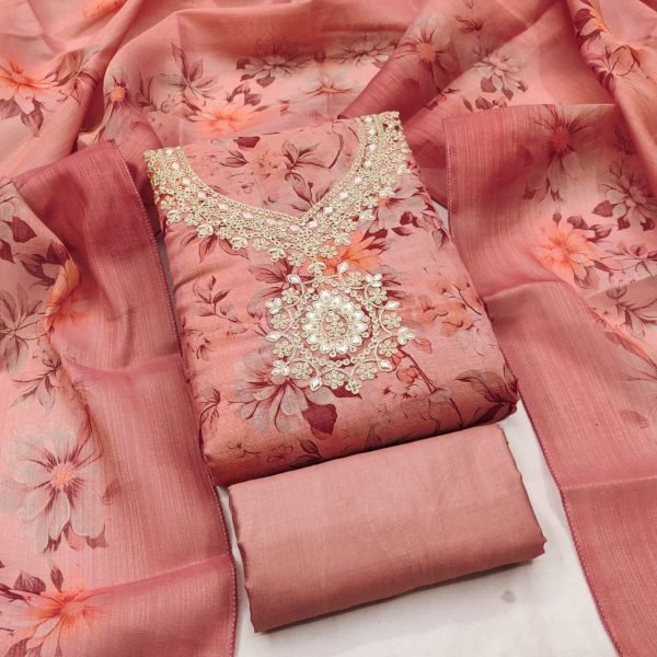 Legendary Pink Erode Silk Unstitched Salwar Suit with Designer Dupatta for Festivals Punjabi Dress Materials Wholesale