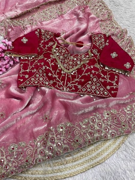Legendary Pink Fendy Satin Silk Saree with Coding Embroidery and Cutwork Border Sarees 