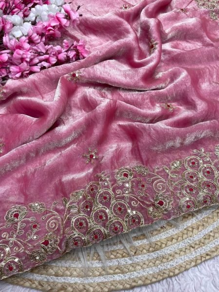 Legendary Pink Fendy Satin Silk Saree with Coding Embroidery and Cutwork Border Silk Sarees Wholesale