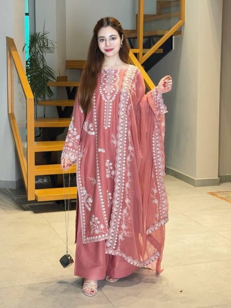 Legendary Pink Mul Chanderi Embroidered Top Pant Dupatta Set with Cut Work Ready To Wear Suit