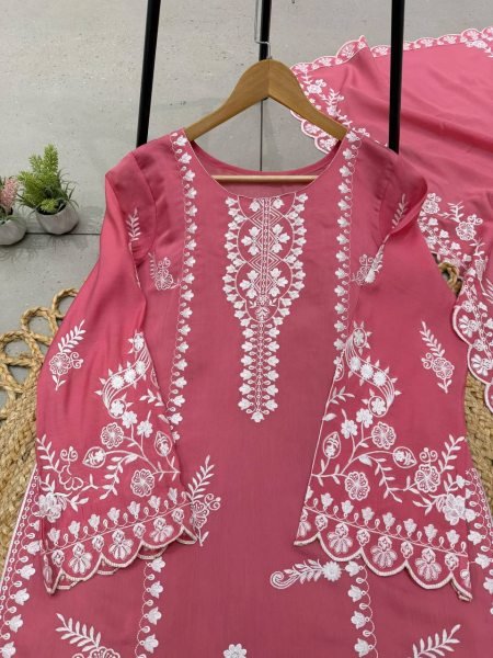 Legendary Pink Mul Chanderi Embroidered Top Pant Dupatta Set with Cut Work Ready To Wear Collection