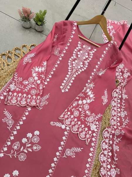 Legendary Pink Mul Chanderi Embroidered Top Pant Dupatta Set with Cut Work Ready To Wear Collection