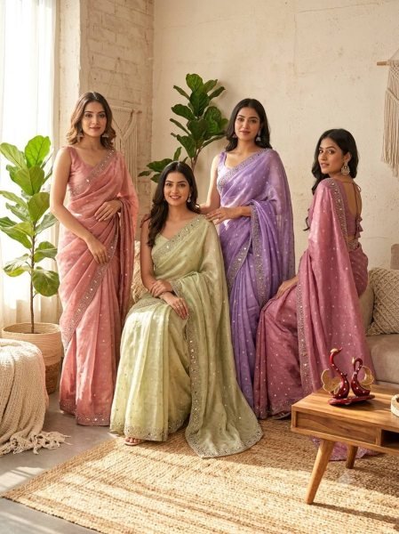 Legendary Pink NC Moss Butti Saree with Real Mirror Embroidered Blouse at Factory Price Designer Wedding Sarees Wholesale