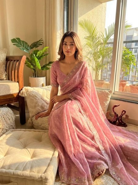 Legendary Pink NC Moss Butti Saree with Real Mirror Embroidered Blouse at Factory Price Designer Wedding Sarees Wholesale