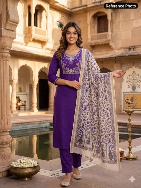 Legendary Purple Violet Roman Silk Kurti Pant Dupatta Set with Beads Work  Embroidery Kurtis 