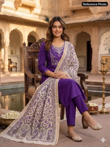 Legendary Purple Violet Roman Silk Kurti Pant Dupatta Set with Beads Work  Embroidery Kurtis 