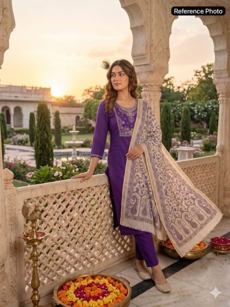 Legendary Purple Violet Roman Silk Kurti Pant Dupatta Set with Beads Work  Embroidery Kurtis 