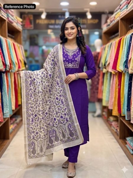 Legendary Purple Violet Roman Silk Kurti Pant Dupatta Set with Beads Work  Embroidery Kurtis 