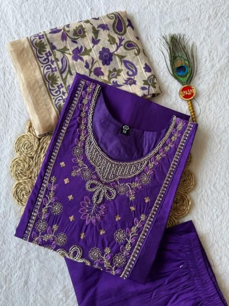 Legendary Purple Violet Roman Silk Kurti Pant Dupatta Set with Beads Work  Embroidery Kurtis 