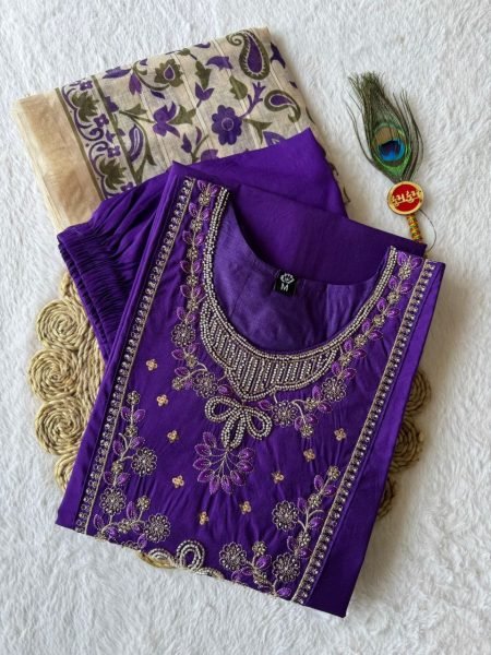 Legendary Purple Violet Roman Silk Kurti Pant Dupatta Set with Beads Work  Embroidery Kurtis 