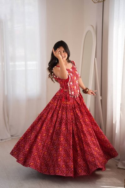 Legendary Red 6 Meter Flair Heavy Rayon Lehenga Choli with Embroidered Blouse Navratri Lehnega Choli