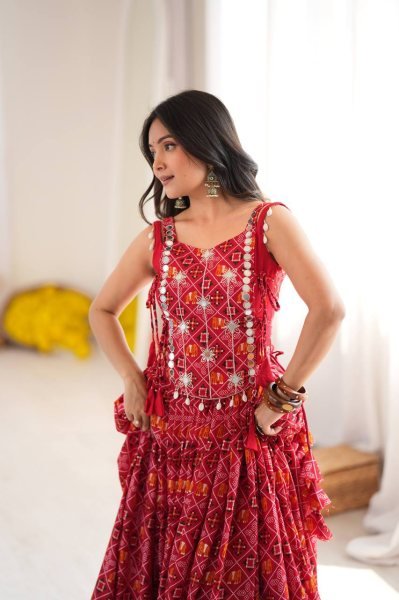 Legendary Red 6 Meter Flair Heavy Rayon Lehenga Choli with Embroidered Blouse Navratri Lehnega Choli