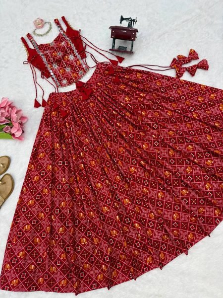 Legendary Red 6 Meter Flair Heavy Rayon Lehenga Choli with Embroidered Blouse Navratri Lehnega Choli