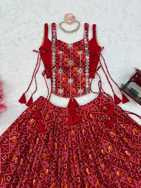 Legendary Red 6 Meter Flair Heavy Rayon Lehenga Choli with Embroidered Blouse Navratri Lehnega Choli