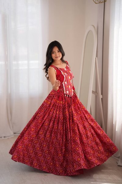 Legendary Red 6 Meter Flair Heavy Rayon Lehenga Choli with Embroidered Blouse Navratri Lehnega Choli