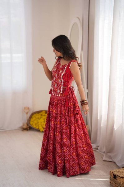 Legendary Red 6 Meter Flair Heavy Rayon Lehenga Choli with Embroidered Blouse Navratri Lehnega Choli