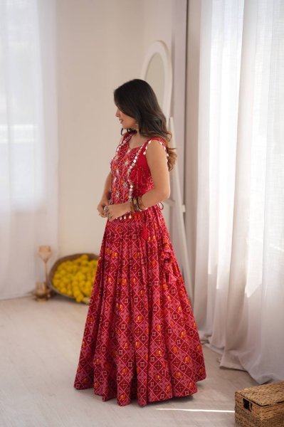Legendary Red 6 Meter Flair Heavy Rayon Lehenga Choli with Embroidered Blouse Navratri Lehnega Choli