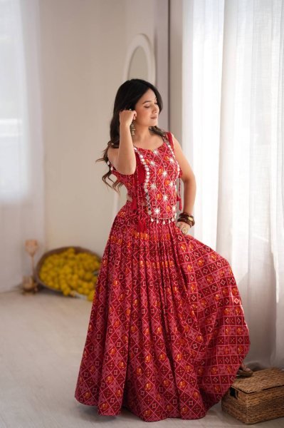 Legendary Red 6 Meter Flair Heavy Rayon Lehenga Choli with Embroidered Blouse Navratri Lehnega Choli