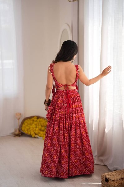 Legendary Red 6 Meter Flair Heavy Rayon Lehenga Choli with Embroidered Blouse Navratri Lehnega Choli