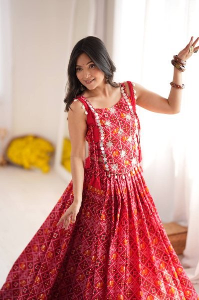 Legendary Red 6 Meter Flair Heavy Rayon Lehenga Choli with Embroidered Blouse Navratri Lehnega Choli