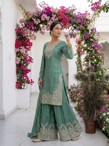 Legendary Sky Blue Heavy Embroidery Palazzo Set for Women Wedding Wear Ready To Wear Collection