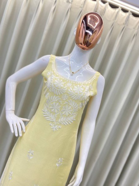 Lemon Yellow Embroidered Kurti & Palazzo Co-Ord Soft Hue for Serene Styling Lucknowi Chikankari Kurtis Wholesale