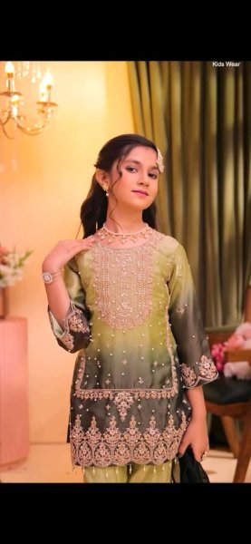 Lemon Yellow Girls GMY Silk Palazzo Suit Set with Sequins Embroidery and Organza Dupatta Girls Wear