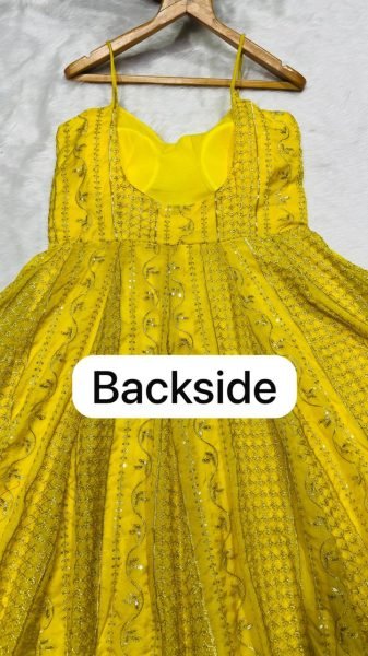 Lemon Yellow Tabby Organza Embroidered Gown Sharara Set with Lace Dupatta Ready To Wear Collection