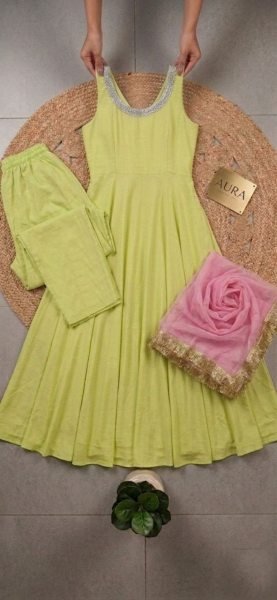 Lemone Yellow Fox Georgette Anarkali Gown with Palazzo and Dupatta Set for Women Anarkali Kurtis 