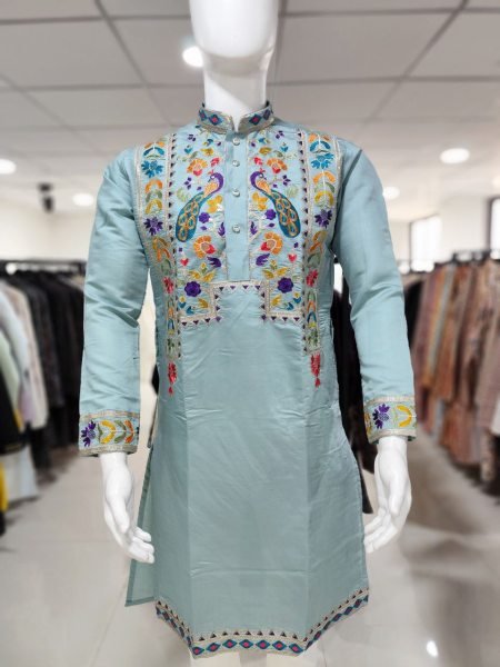 Light Blue Silk Kurta Pajama with Embroidery Work for Wedding Functions Kurta Pajama Wholesale