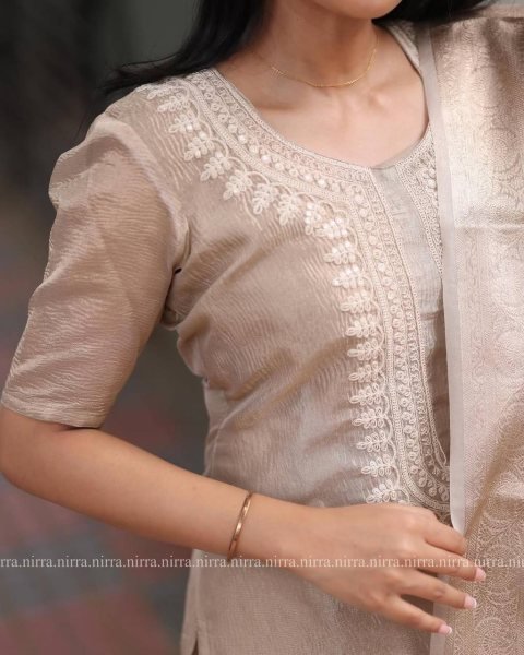 Light Brown Ethnic Suit with Gold Embroidery   Perfact For Casual Wear 3 Piece Kurti Set