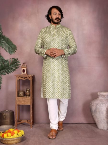  Light Green Cotton Sequence Work Kurta Pyjama Mehendi Function Kurta Pajama Wholesale