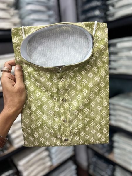  Light Green Cotton Sequence Work Kurta Pyjama Mehendi Function Kurta Pajama Wholesale