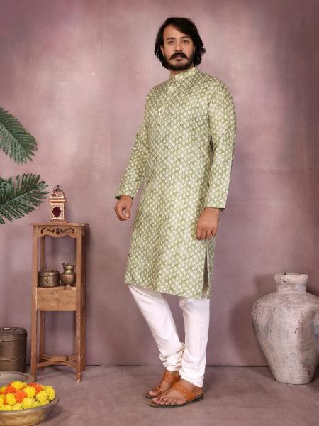  Light Green Cotton Sequence Work Kurta Pyjama Mehendi Function Kurta Pajama Wholesale